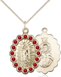 [2009FRBGF/18GF] 14kt Gold Filled Our Lady of Guadalupe Pendant with Ruby Swarovski stones on a 18 inch Gold Filled Light Curb chain