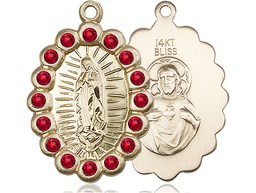[2009FRBKT] 14kt Gold Our Lady of Guadalupe Medal with Ruby Swarovski stones