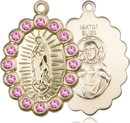 [2009FROGF] 14kt Gold Filled Our Lady of Guadalupe Medal with Rose Swarovski stones