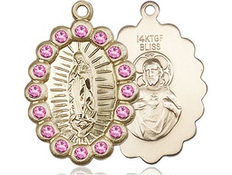 [2009FROGF] 14kt Gold Filled Our Lady of Guadalupe Medal with Rose Swarovski stones