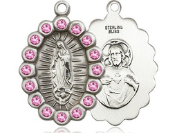 [2009FROSS] Sterling Silver Our Lady of Guadalupe Medal with Rose Swarovski stones