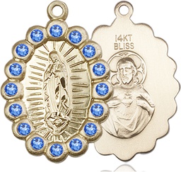 [2009FSAKT] 14kt Gold Our Lady of Guadalupe Medal with Sapphire Swarovski stones