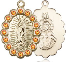 [2009FTPKT] 14kt Gold Our Lady of Guadalupe Medal with Topaz Swarovski stones