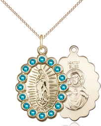 [2009FZCGF/18GF] 14kt Gold Filled Our Lady of Guadalupe Pendant with Zircon Swarovski stones on a 18 inch Gold Filled Light Curb chain