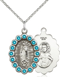 [2009FZCSS/18SS] Sterling Silver Our Lady of Guadalupe Pendant with Zircon Swarovski stones on a 18 inch Sterling Silver Light Curb chain