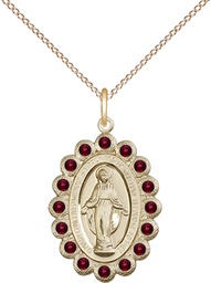 [2009GTGF/18GF] 14kt Gold Filled Miraculous Pendant with Garnet Swarovski stones on a 18 inch Gold Filled Light Curb chain