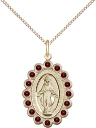 [2009GTGF/18GF] 14kt Gold Filled Miraculous Pendant with Garnet Swarovski stones on a 18 inch Gold Filled Light Curb chain