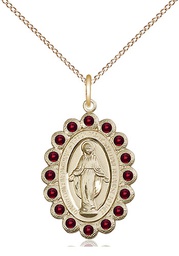 [2009GTGF/18GF] 14kt Gold Filled Miraculous Pendant with Garnet Swarovski stones on a 18 inch Gold Filled Light Curb chain