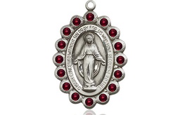 [2009GTSS] Sterling Silver Miraculous Medal with Garnet Swarovski stones