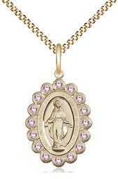 [2009LAMGF/18G] 14kt Gold Filled Miraculous Pendant with LA Swarovski stones on a 18 inch Gold Plate Light Curb chain