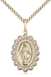 [2009LAMGF/18G] 14kt Gold Filled Miraculous Pendant with LA Swarovski stones on a 18 inch Gold Plate Light Curb chain