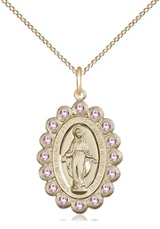 [2009LAMGF/18GF] 14kt Gold Filled Miraculous Pendant with LA Swarovski stones on a 18 inch Gold Filled Light Curb chain