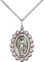 [2009LAMSS/18SS] Sterling Silver Miraculous Pendant with LA Swarovski stones on a 18 inch Sterling Silver Light Curb chain