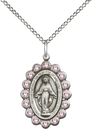 [2009LAMSS/18SS] Sterling Silver Miraculous Pendant with LA Swarovski stones on a 18 inch Sterling Silver Light Curb chain