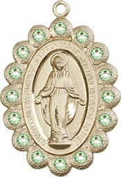 [2009PDKT] 14kt Gold Miraculous Medal with Peridot Swarovski stones