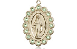 [2009PDKT] 14kt Gold Miraculous Medal with Peridot Swarovski stones