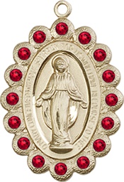 [2009RBKT] 14kt Gold Miraculous Medal with Ruby Swarovski stones