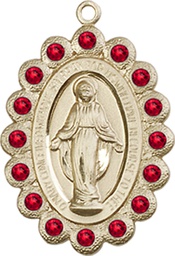 [2009RBKT] 14kt Gold Miraculous Medal with Ruby Swarovski stones