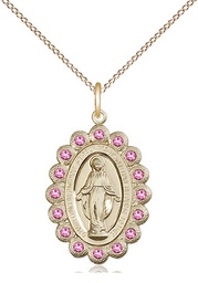 [2009ROGF/18GF] 14kt Gold Filled Miraculous Pendant with Rose Swarovski stones on a 18 inch Gold Filled Light Curb chain