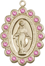 [2009ROKT] 14kt Gold Miraculous Medal with Rose Swarovski stones