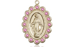 [2009ROKT] 14kt Gold Miraculous Medal with Rose Swarovski stones