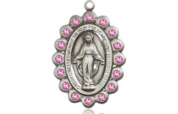 [2009ROSS] Sterling Silver Miraculous Medal with Rose Swarovski stones