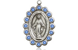 [2009SASS] Sterling Silver Miraculous Medal with Sapphire Swarovski stones
