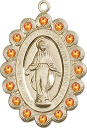 [2009TPKT] 14kt Gold Miraculous Medal with Topaz Swarovski stones