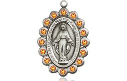 [2009TPSS] Sterling Silver Miraculous Medal with Topaz Swarovski stones