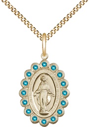 [2009ZCGF/18G] 14kt Gold Filled Miraculous Pendant with Zircon Swarovski stones on a 18 inch Gold Plate Light Curb chain