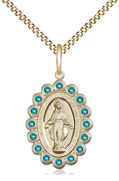 [2009ZCGF/18G] 14kt Gold Filled Miraculous Pendant with Zircon Swarovski stones on a 18 inch Gold Plate Light Curb chain