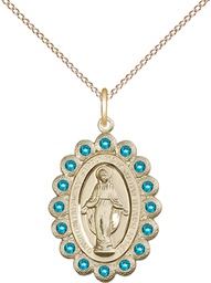 [2009ZCGF/18GF] 14kt Gold Filled Miraculous Pendant with Zircon Swarovski stones on a 18 inch Gold Filled Light Curb chain