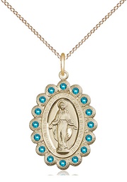 [2009ZCGF/18GF] 14kt Gold Filled Miraculous Pendant with Zircon Swarovski stones on a 18 inch Gold Filled Light Curb chain