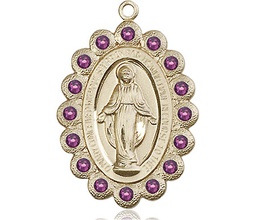 [2010AMGF] 14kt Gold Filled Miraculous Medal with Amethyst Swarovski stones