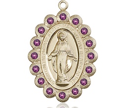[2010AMGF] 14kt Gold Filled Miraculous Medal with Amethyst Swarovski stones
