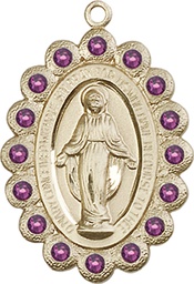 [2010AMKT] 14kt Gold Miraculous Medal with Amethyst Swarovski stones