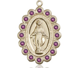 [2010AMKT] 14kt Gold Miraculous Medal with Amethyst Swarovski stones