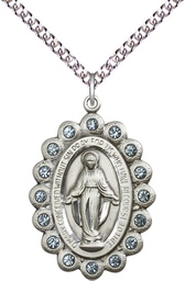 [2010ASS/24SS] Sterling Silver Miraculous Pendant on a 24 inch Sterling Silver Heavy Curb chain