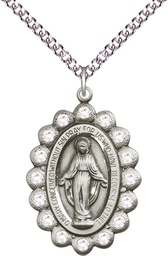 [2010CSS/24SS] Sterling Silver Miraculous Pendant on a 24 inch Sterling Silver Heavy Curb chain