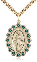 [2010EMGF/24G] 14kt Gold Filled Miraculous Pendant on a 24 inch Gold Plate Heavy Curb chain