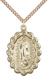 [2010FCGF/24GF] 14kt Gold Filled Our Lady of Guadalupe Pendant on a 24 inch Gold Filled Heavy Curb chain