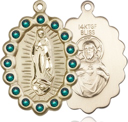 [2010FEMGF] 14kt Gold Filled Our Lady of Guadalupe Medal with Emerald Swarovski stones