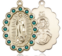 [2010FEMKT] 14kt Gold Our Lady of Guadalupe Medal with Emerald Swarovski stones
