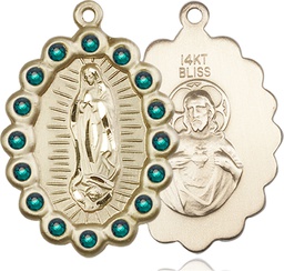 [2010FEMKT] 14kt Gold Our Lady of Guadalupe Medal with Emerald Swarovski stones