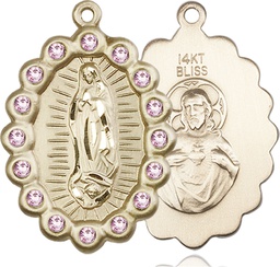 [2010FLAMKT] 14kt Gold Our Lady of Guadalupe Medal with LA Swarovski stones