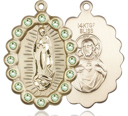 [2010FPDGF] 14kt Gold Filled Our Lady of Guadalupe Medal with Peridot Swarovski stones