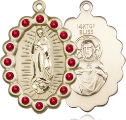 [2010FRBGF] 14kt Gold Filled Our Lady of Guadalupe Medal with Ruby Swarovski stones