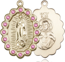 [2010FROGF] 14kt Gold Filled Our Lady of Guadalupe Medal with Rose Swarovski stones