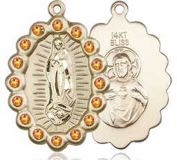 [2010FTPKT] 14kt Gold Our Lady of Guadalupe Medal with Topaz Swarovski stones