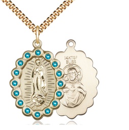[2010FZCGF/24G] 14kt Gold Filled Our Lady of Guadalupe Pendant with Zircon Swarovski stones on a 24 inch Gold Plate Heavy Curb chain